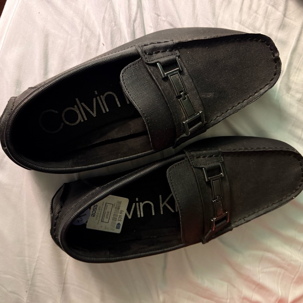Calvin Klein Black Leather Slip-On Loafers